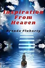 A book cover titled 'Inspiration From Heaven' by Brenda Fluharty featuring a figure in a boat on a reflective water surface with stairs leading up to a bright light in the clouds.